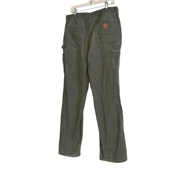 Mens Carhartt Drab Military Green Loose Original Fit Work Denim Jeans Size 36x32 - Picture 4 of 16